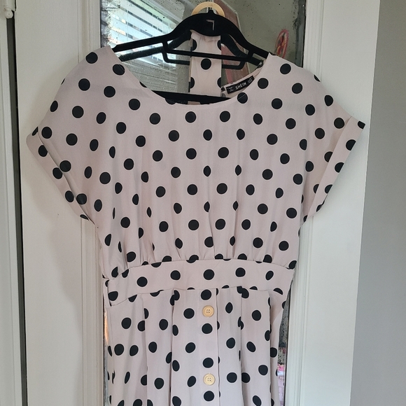 Retro polka dot dress - tan and black - Picture 2 of 9